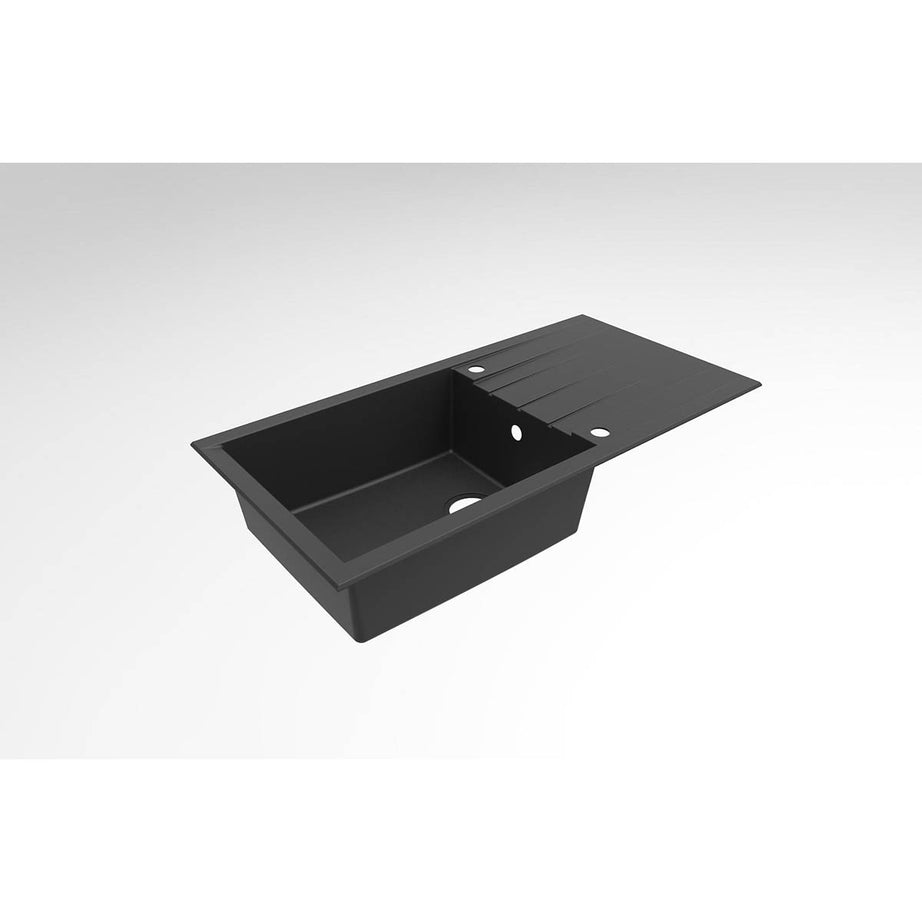 Kitchen Sink 1 Bowl Black Resin Reversible Drainer Rectangular Modern W50xL100cm - Image 1