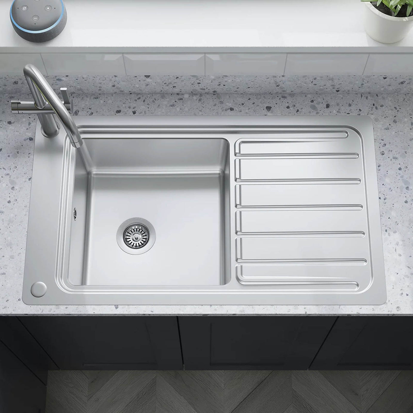 GoodHome Romesco 1 Bowl Stainless Steel Sink Drainer 880x510mm - Image 5