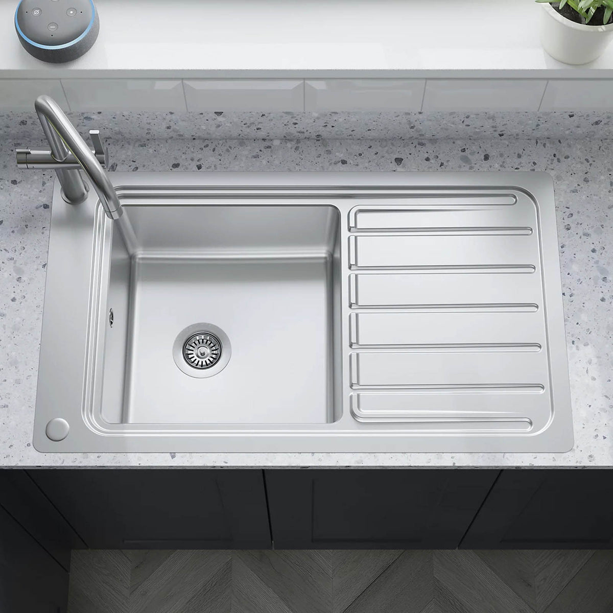 GoodHome Romesco 1 Bowl Stainless Steel Sink Drainer 880x510mm - Image 5