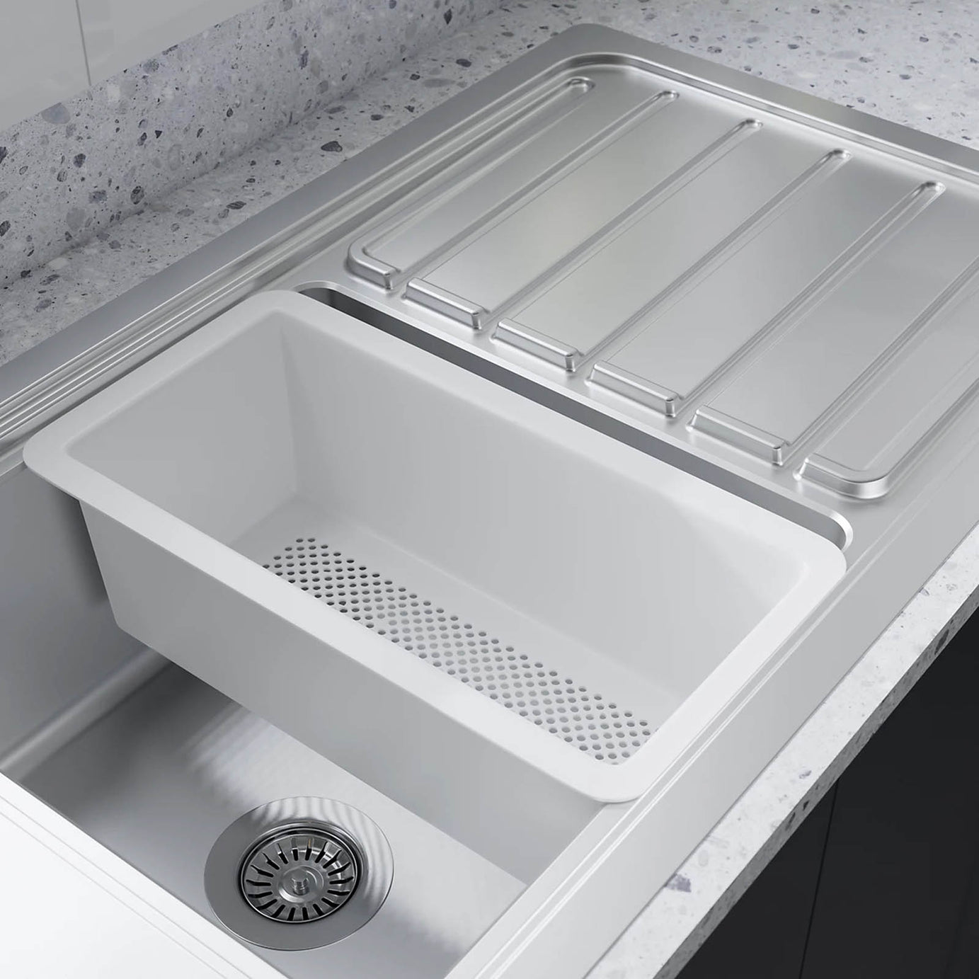 GoodHome Romesco 1 Bowl Stainless Steel Sink Drainer 880x510mm - Image 6