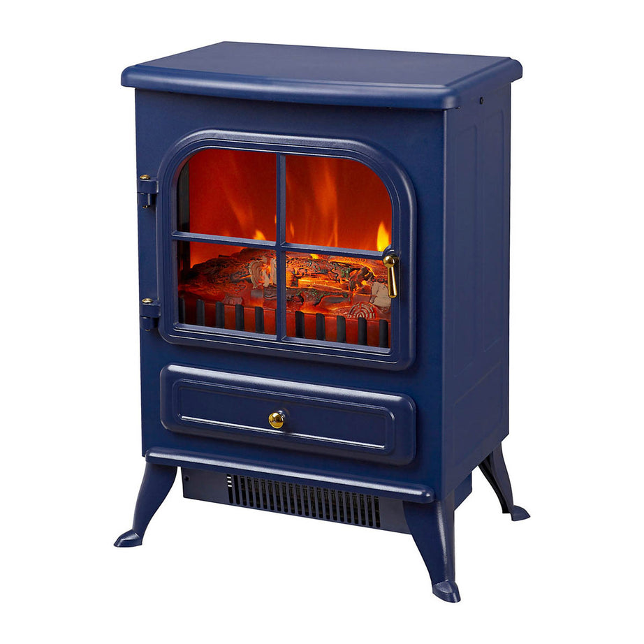 Electric Fireplace Heating Stove Freestanding Navy Blue Log Flame Effect 1.85W - Image 1