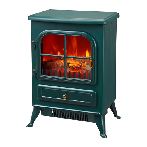 Electric Stove Green Stone Log Effect Freestanding Fireplace Heater 1.85kW - Image 1
