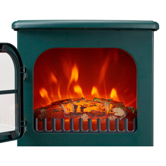 Electric Stove Green Stone Log Effect Freestanding Fireplace Heater 1.85kW - Image 4