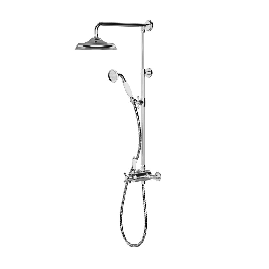 Thermostatic Mixer Shower Chrome Bathroom Round Twin Head Handset Traditional - Image 1