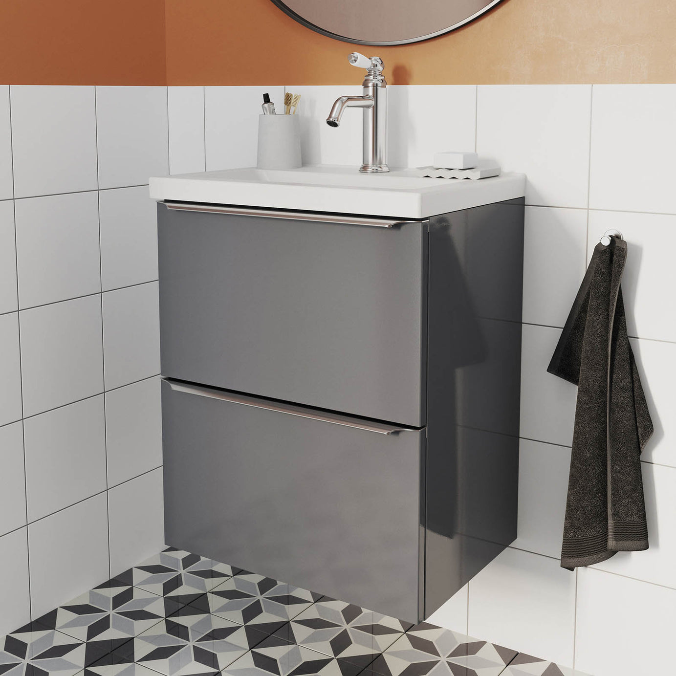 Bathroom Cabinet Vanity Unit Imandra Slimline Gloss Grey Wall Mounted Furniture - Image 2