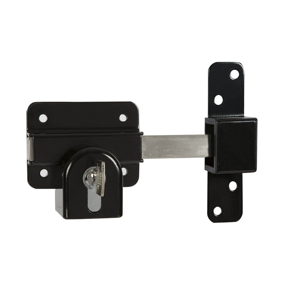 Barrel Gate Bolt Lock Euro Double Locking Long Throw Black Stainless Steel - Image 1