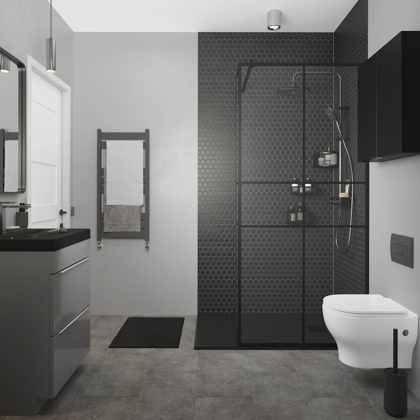 Shower Tray Matt Black 28mm Rectangular Centre Drain 	Antibacterial Bathroom - Image 3