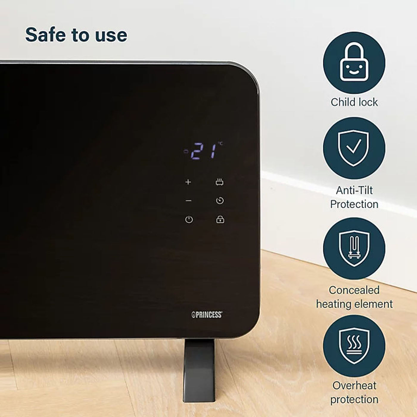 Princess Smart Panel Space Heater Electric Black Glass Wi-Fi Portable 1500W - Image 10