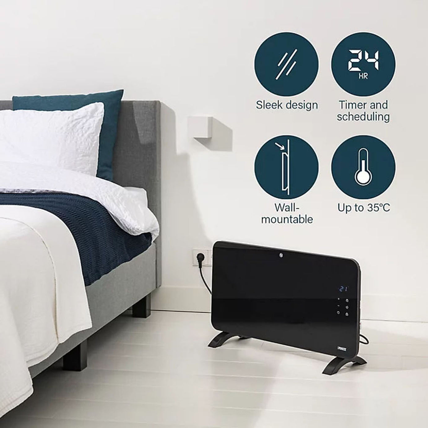 Princess Smart Panel Space Heater Electric Black Glass Wi-Fi Portable 1500W - Image 8