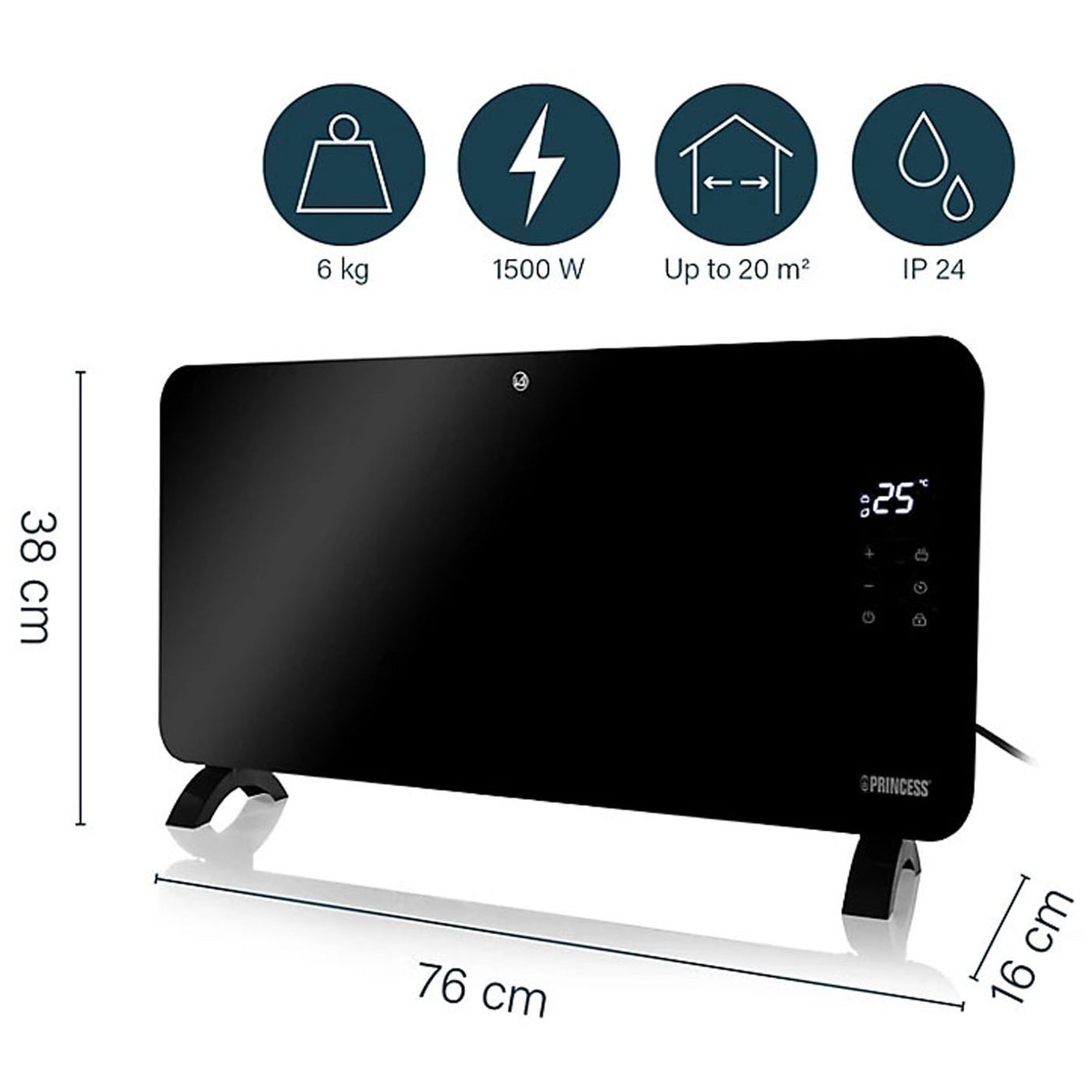 Princess Smart Panel Space Heater Electric Black Glass Wi-Fi Portable 1500W - Image 9