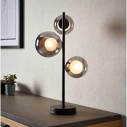 Table Lamp Modern Style Decorative Matt Black 3 Smoky Glass Shades Portable 5W - Image 1