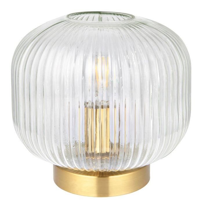 Table Lamp Bedside Light Vintage Clear Ribbed Glass Brushed Brass Dimmable - Image 1
