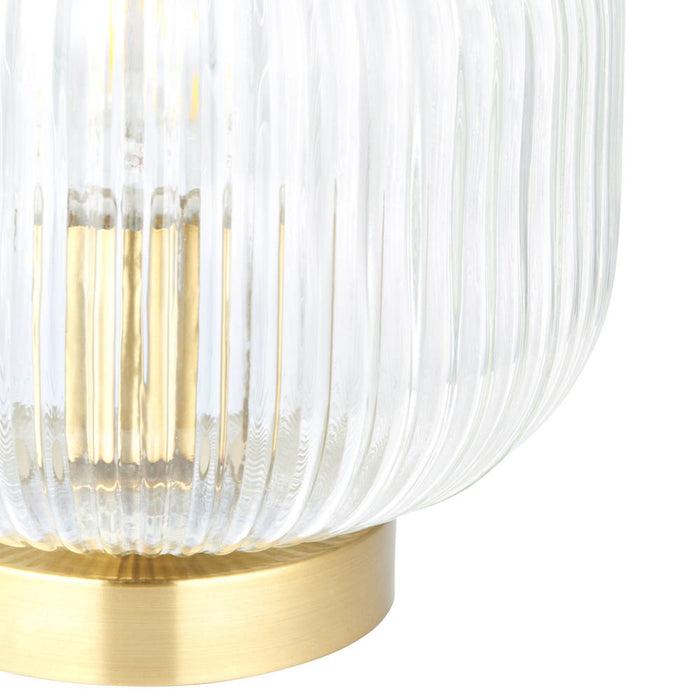 Table Lamp Bedside Light Vintage Clear Ribbed Glass Brushed Brass Dimmable - Image 3