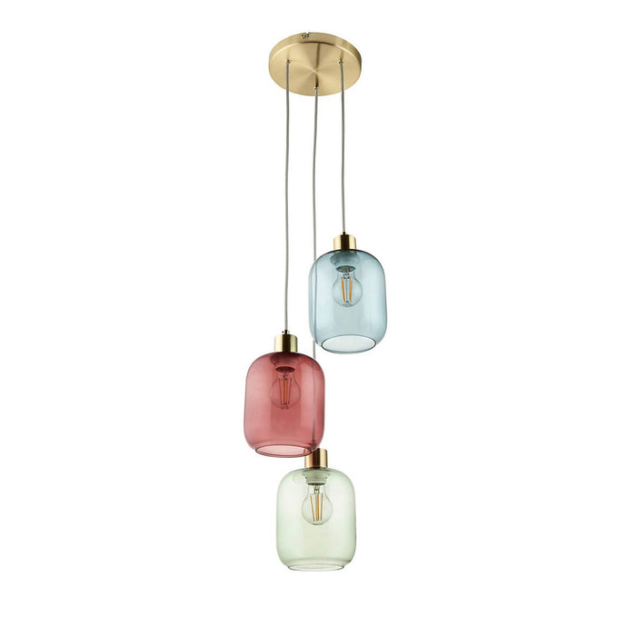 Pendant Ceiling Light Multi Arm 3 Way Modern Multicolour Glass Shades (Dia)280mm - Image 1