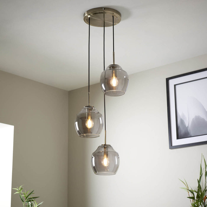 Pendant Ceiling Light 3 Way Smoked Glass Shades Adjustable Height (Dia)320mm - Image 2