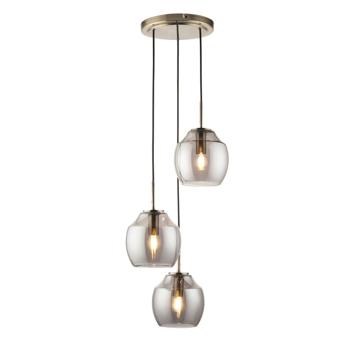 Pendant Ceiling Light 3 Way Smoked Glass Shades Adjustable Height (Dia)320mm - Image 3