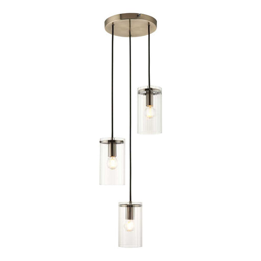 Pendant Ceiling Light 3 LED Lamp Ribbed Glass Steel Antique Brass (Dia)270mm - Image 1