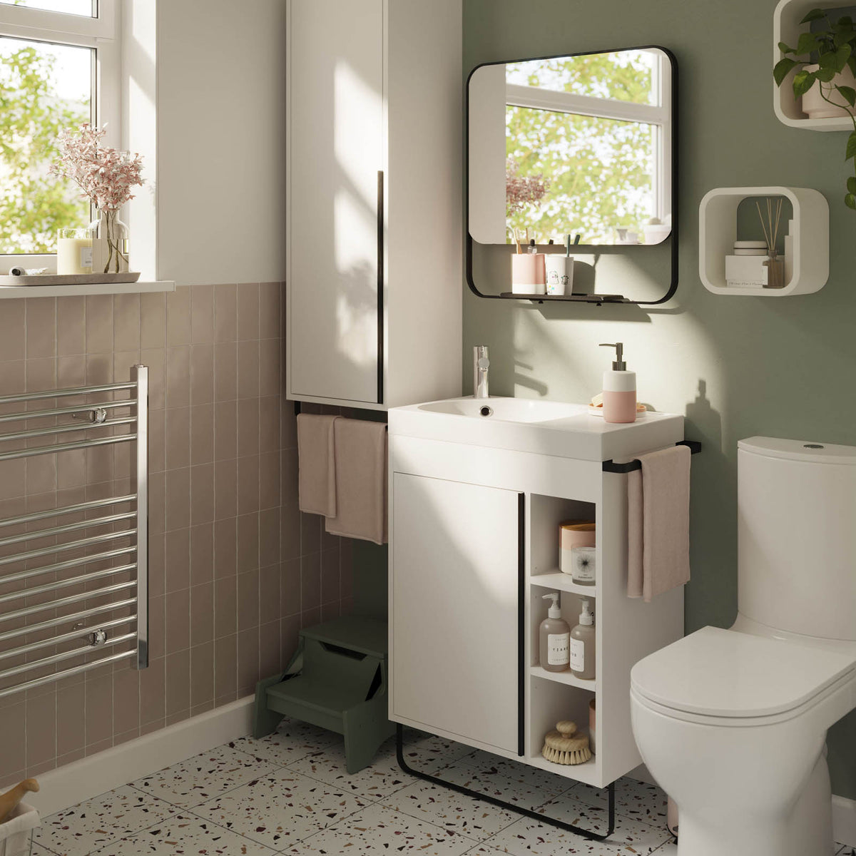Bathroom Cabinet Maza Matt White Single Door Wall Mounted Modern H82xW65cm - Image 5