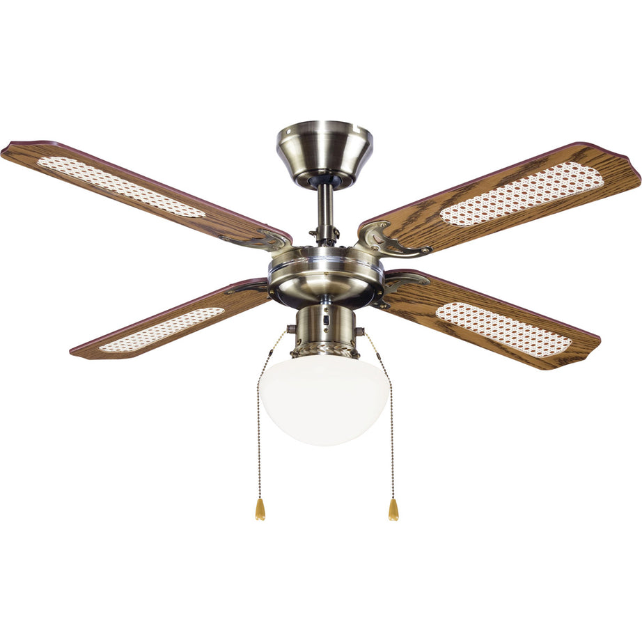 Ceiling Fan Light 3 Speeds Glass Metal Antique Brass Effect Traditional - Image 1