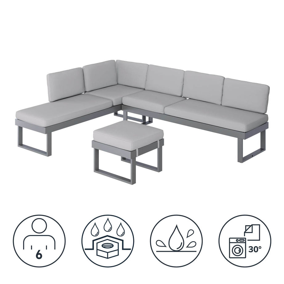 Outdoor Garden Corner Sofa Table Coffee Set 6 Seater Matt Steel Grey Metal - Image 10