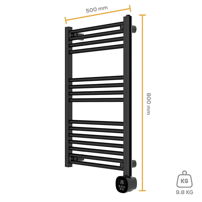 Towel Rail Radiator Electric Smart Black Flat Warmer Wall Mount(W)500 x (H)850mm - Image 2