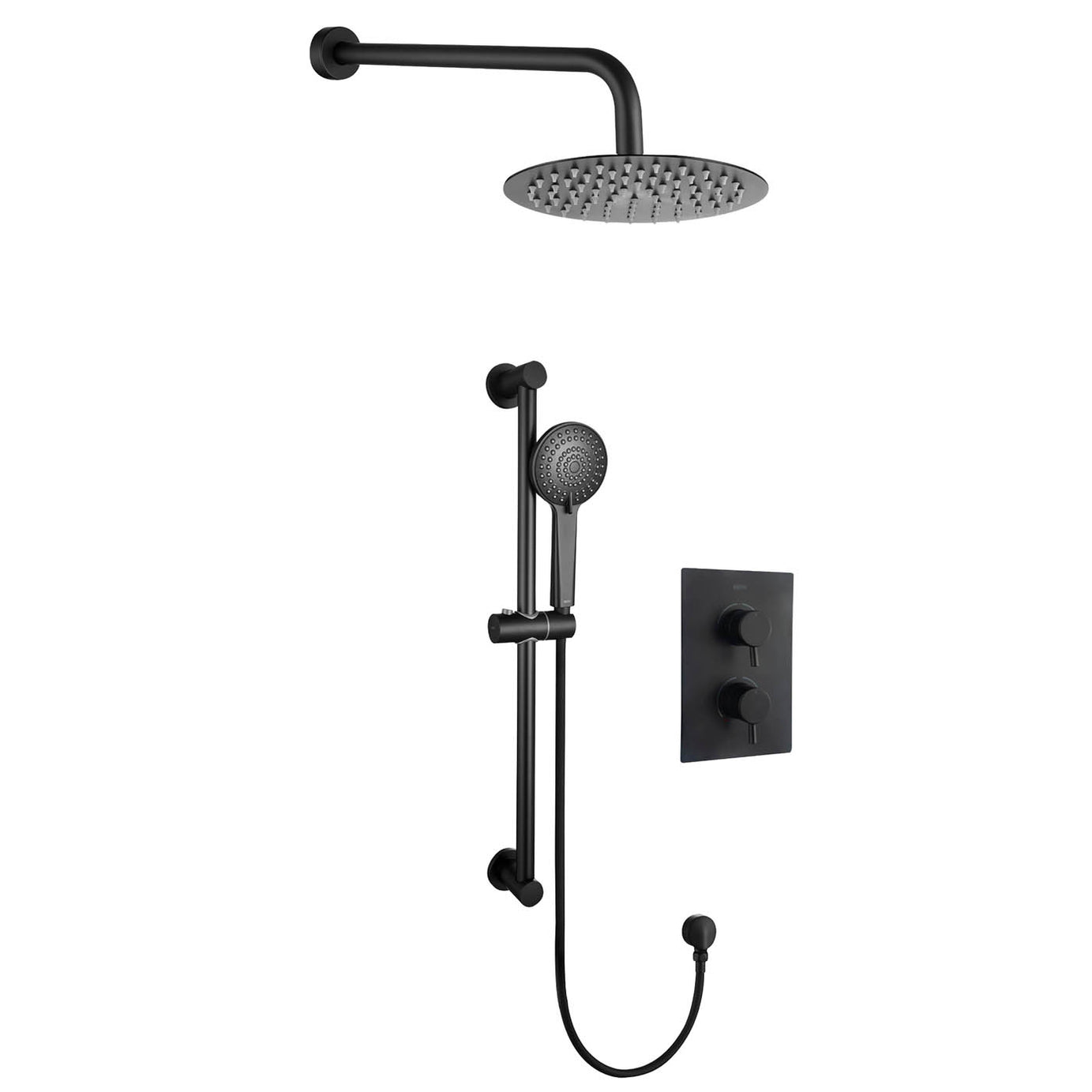 Bristan Thermostatic Mixer Shower Matt Black Recessed Dual Round Head Bathroom - Image 1
