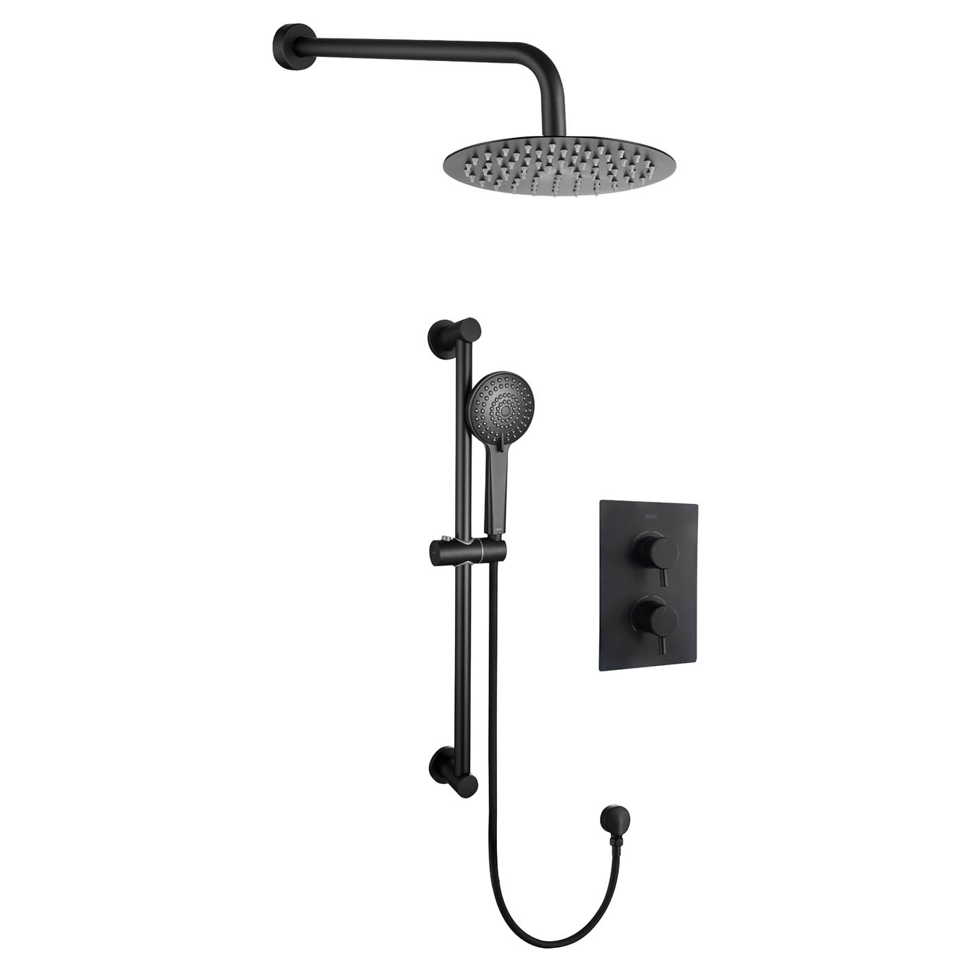 Bristan Thermostatic Mixer Shower Matt Black Recessed Dual Round Head Bathroom - Image 1