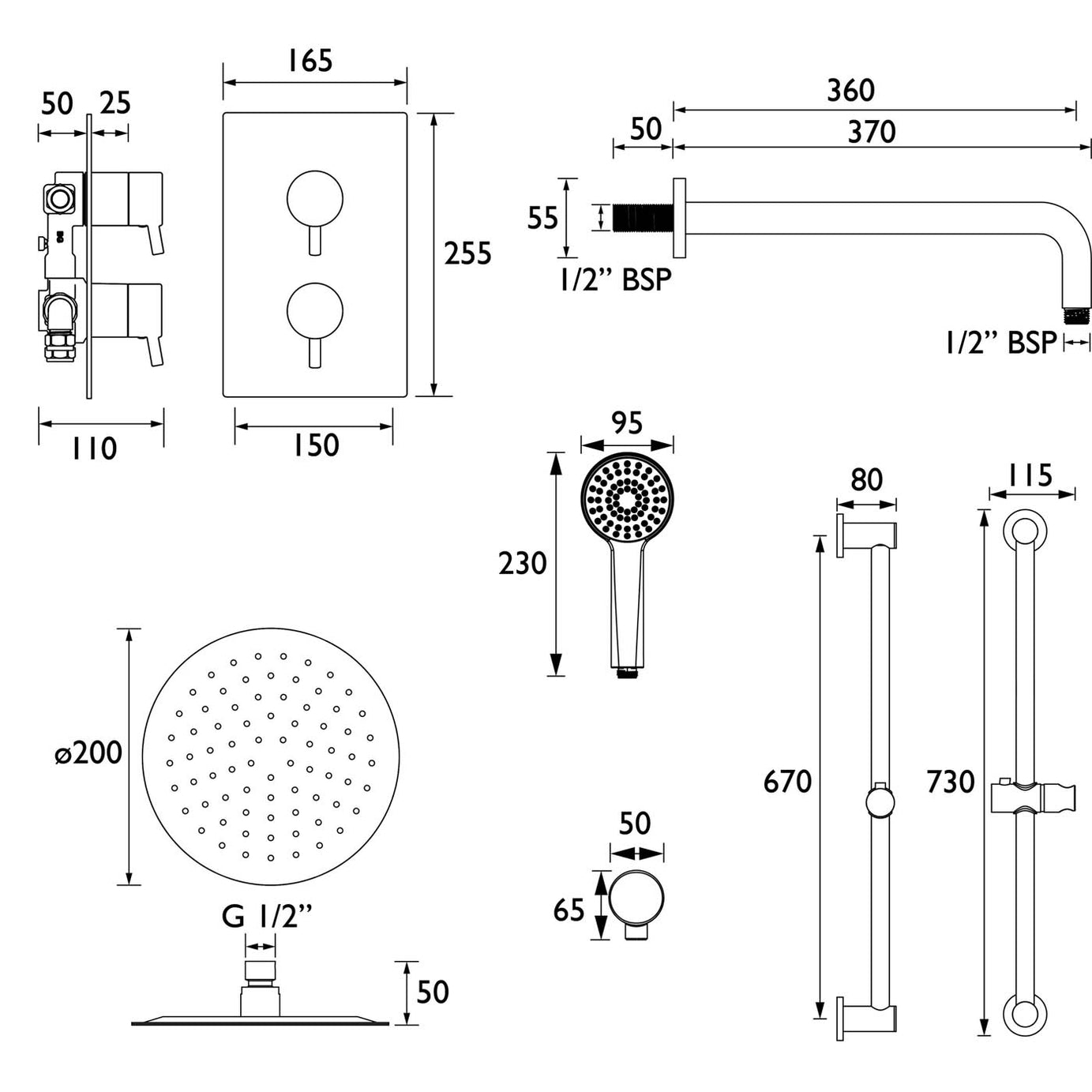 Bristan Thermostatic Mixer Shower Matt Black Recessed Dual Round Head Bathroom - Image 3