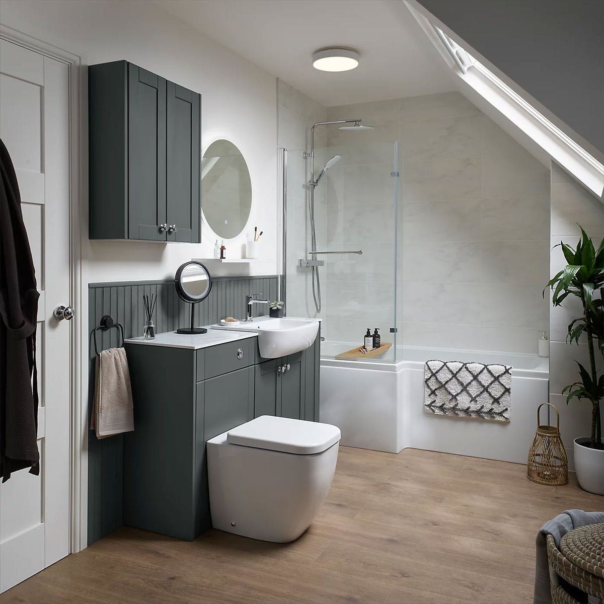 Grey Linen Bathroom Storage Base Unit 200 x 380mm Floor Cabinet - Image 1