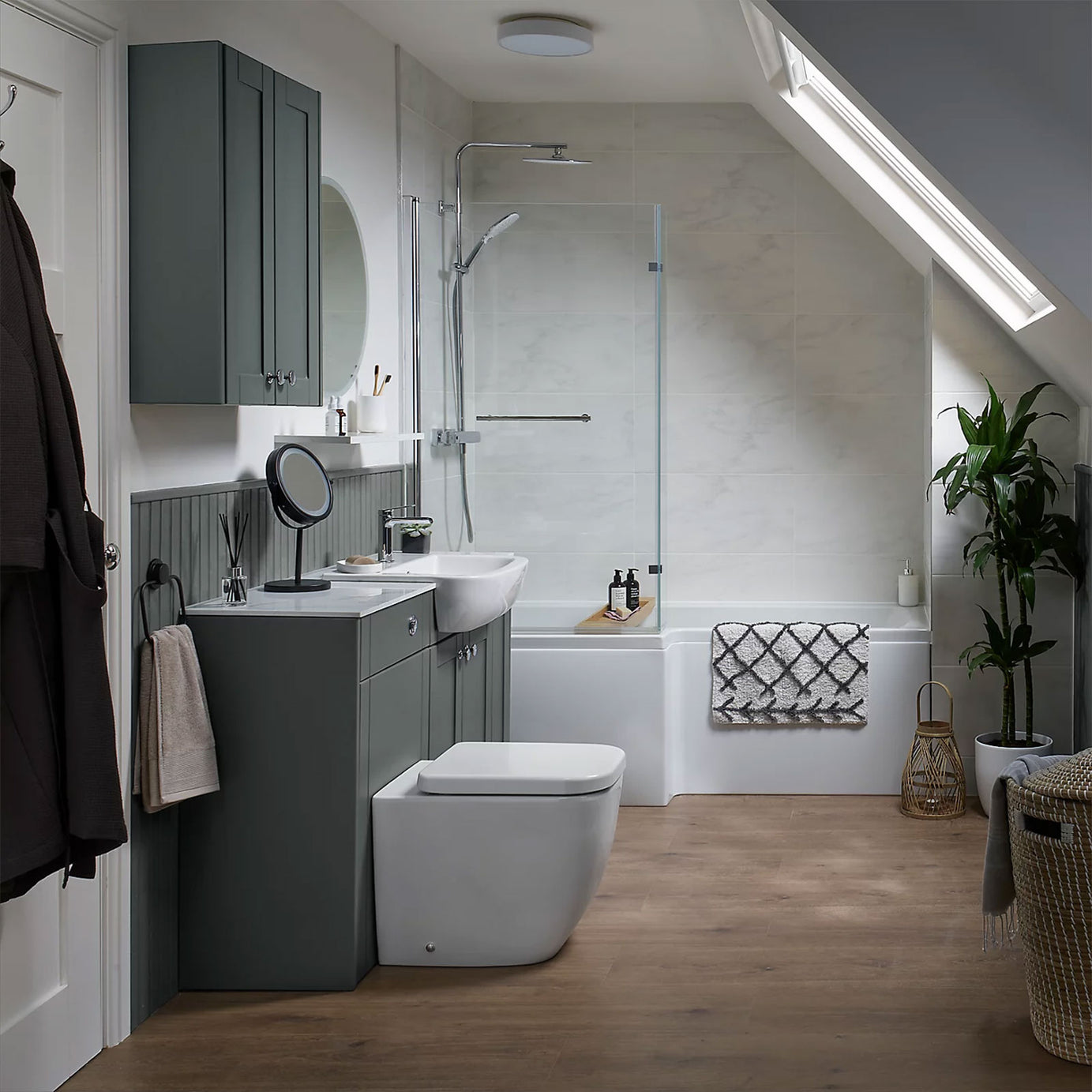 Grey Linen Bathroom Storage Base Unit 200 x 380mm Floor Cabinet - Image 2