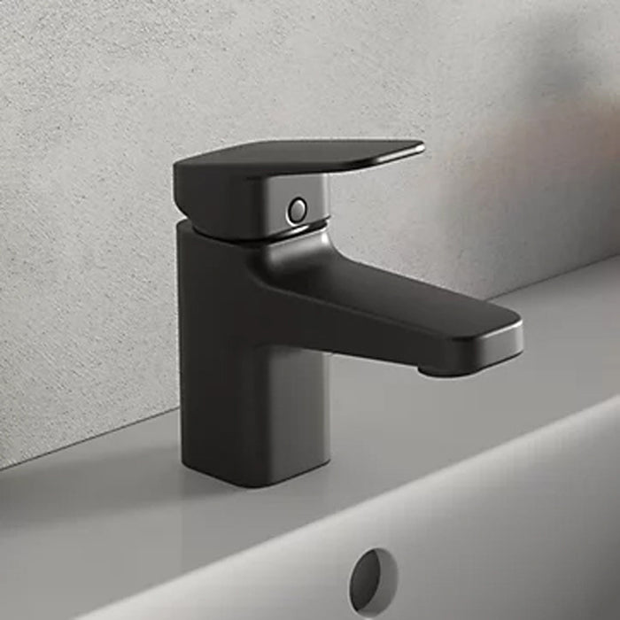 Basin Mono Mixer Tap Matt Black Single Lever Modern Compact Bathroom Deck Mount - Image 4