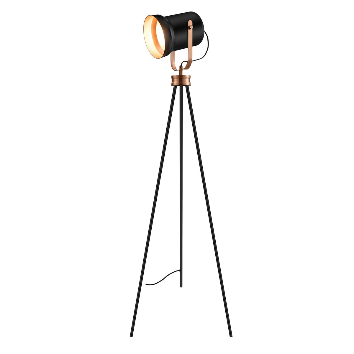 LED Floor Lamp Tripod Matt Black Copper Effect Bedside Living Room Bedroom 15W - Image 4