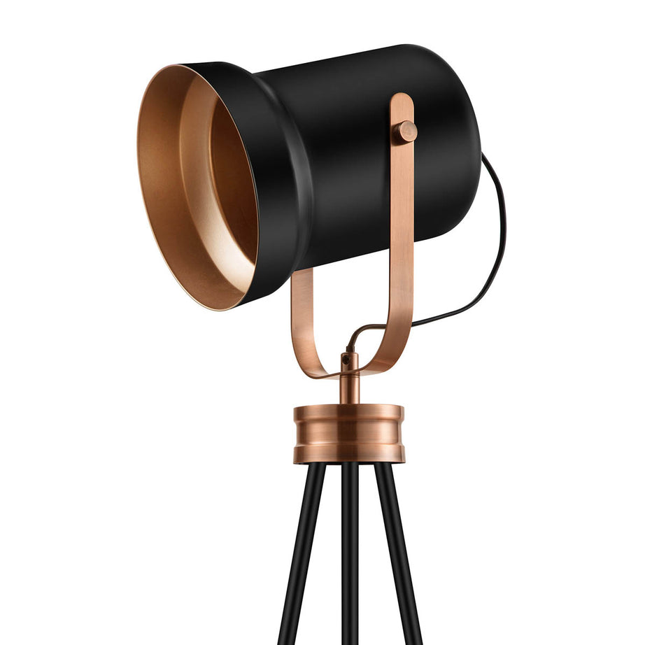 LED Floor Lamp Tripod Matt Black Copper Effect Bedside Living Room Bedroom 15W - Image 5