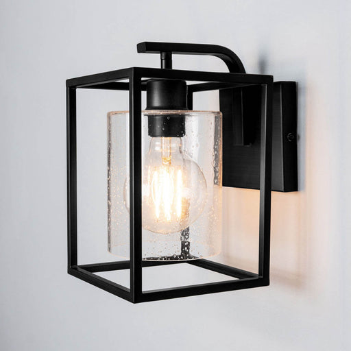 Wall Light LED Cube Clear Glass Bubble Metal Matt Black Indoor Industrial - Image 1