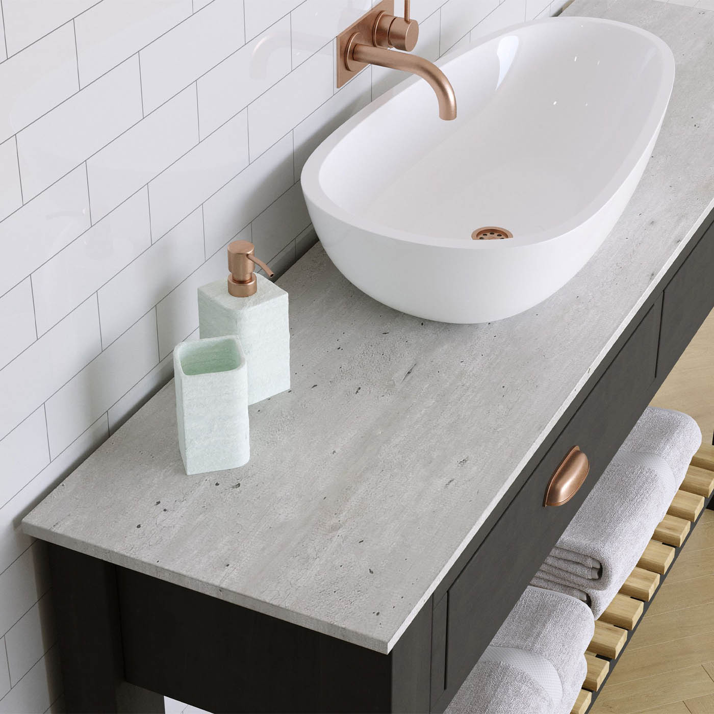 Bathroom Worktop Solid Core Laminate Grey Stone Effect (L)122 x (W)38.5cm - Image 1