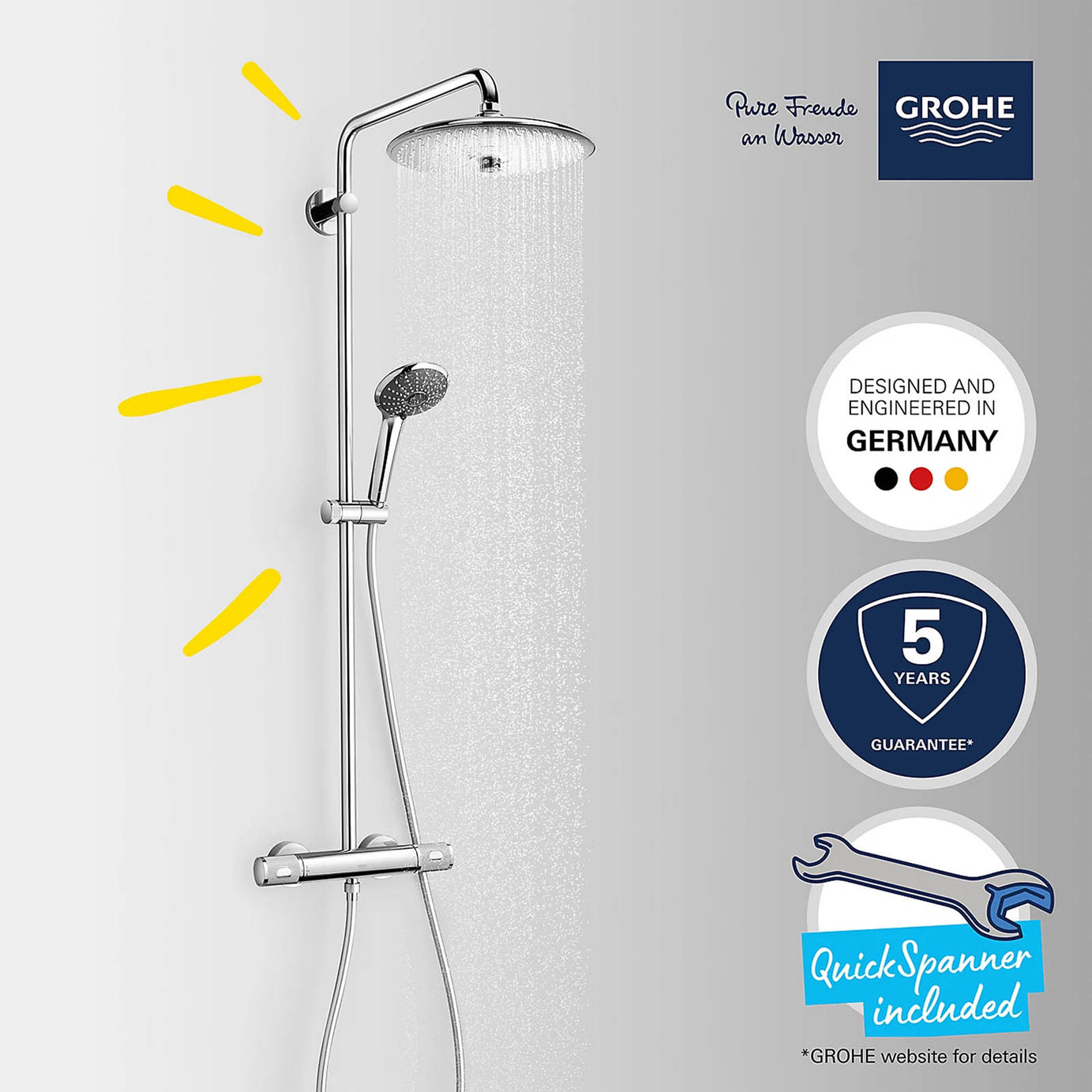 Grohe Vitalio Joy 260 Thermostatic Mixer Shower 2 Head Chrome Bar - Image 2