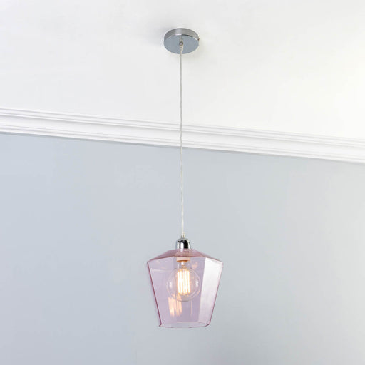 Pendant Ceiling Light Glass Clear Soft Pink Geometric Vintage (Dia)225mm - Image 1