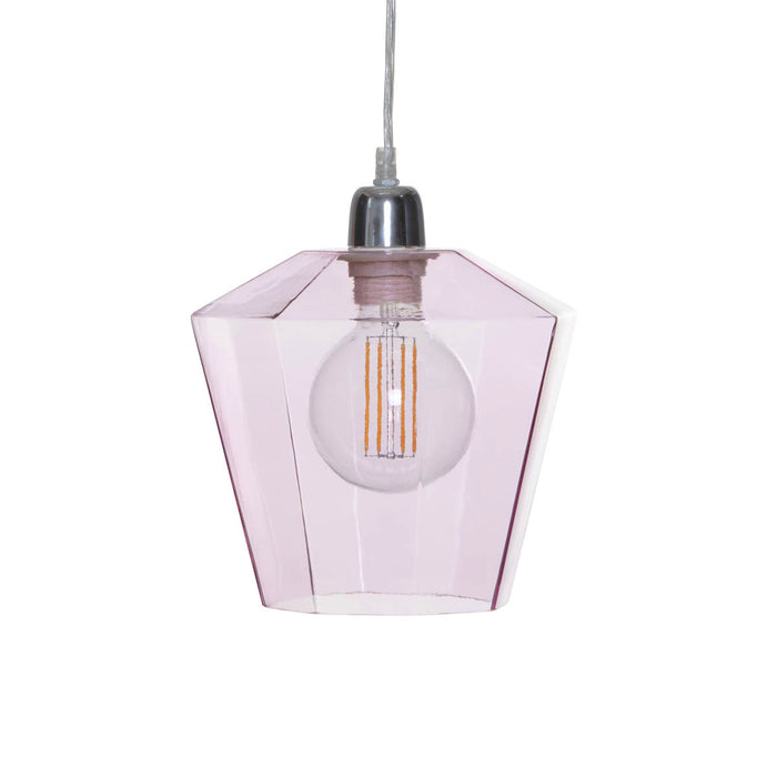 Pendant Ceiling Light Glass Clear Soft Pink Geometric Vintage (Dia)225mm - Image 3