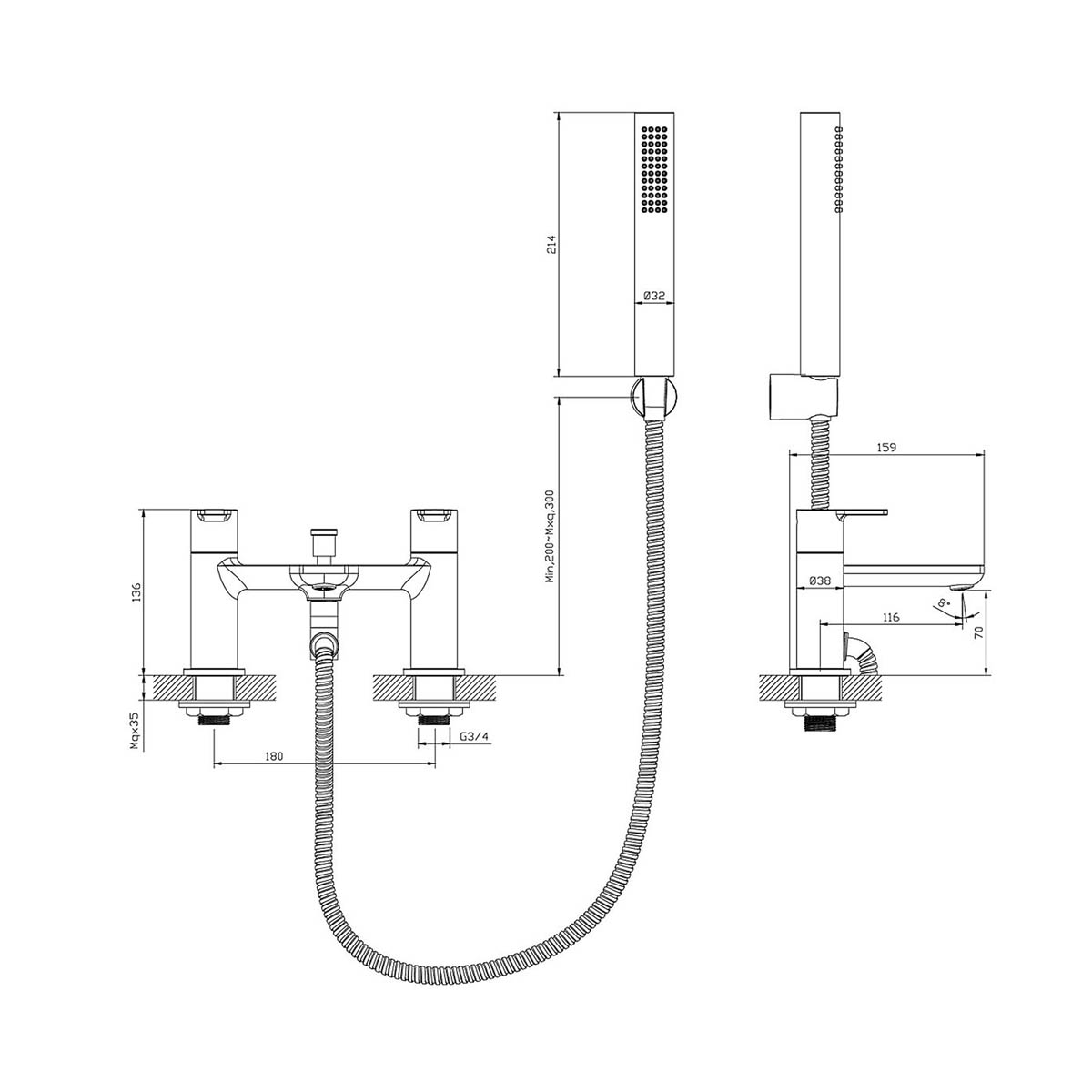 Bath Filler Tap Mixer With Hand Held Set Chrome Single Spray Pattern Bathroom - Image 3