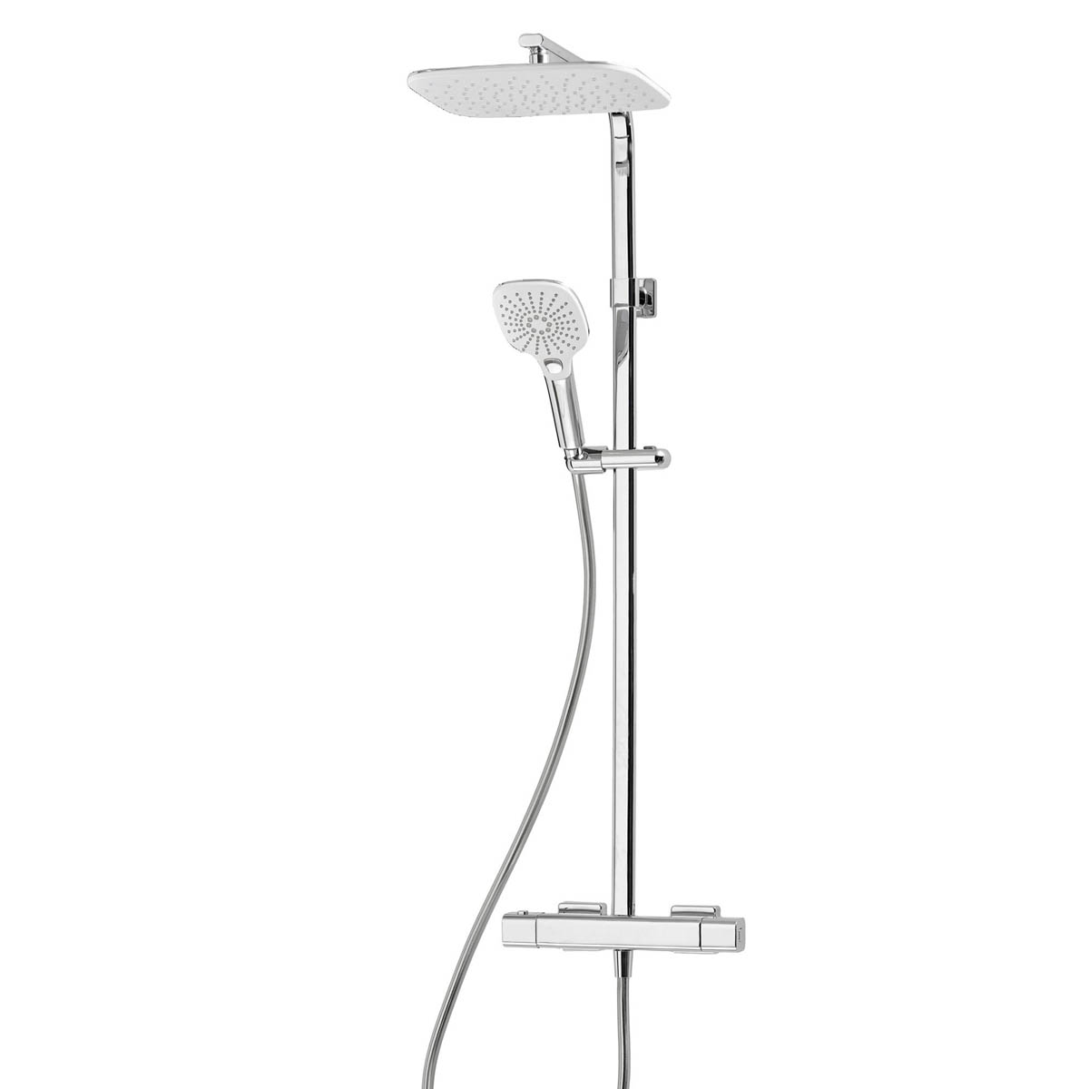 Triton Thermostatic Mixer Shower Chrome 3 Spay Patterns Twin Square Heads - Image 1