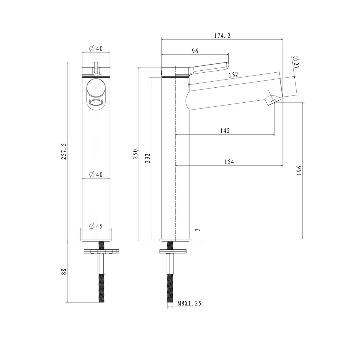 Basin Mixer Tap XL Brass Zinc Alloy Matt Black Round Single Lever Modern - Image 4
