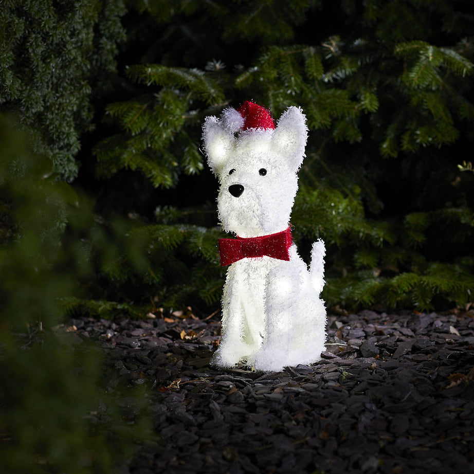 Christmas LED Dog Decoration White Fluffy Red Hat Indoor Outdoor Ornament 39cm - Image 2