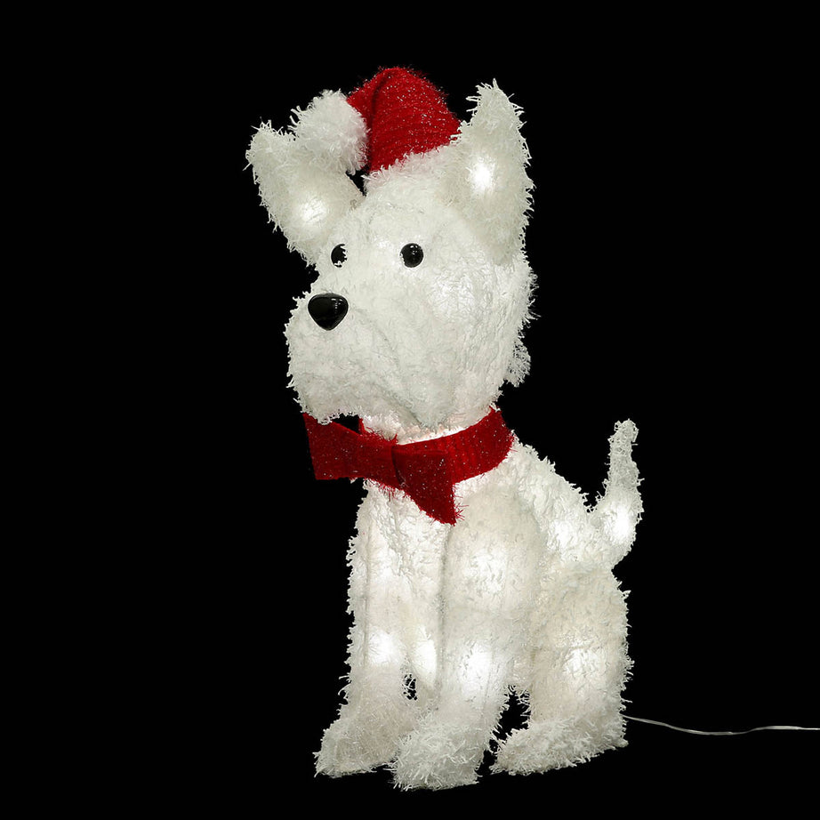 Christmas LED Dog Decoration White Fluffy Red Hat Indoor Outdoor Ornament 39cm - Image 3