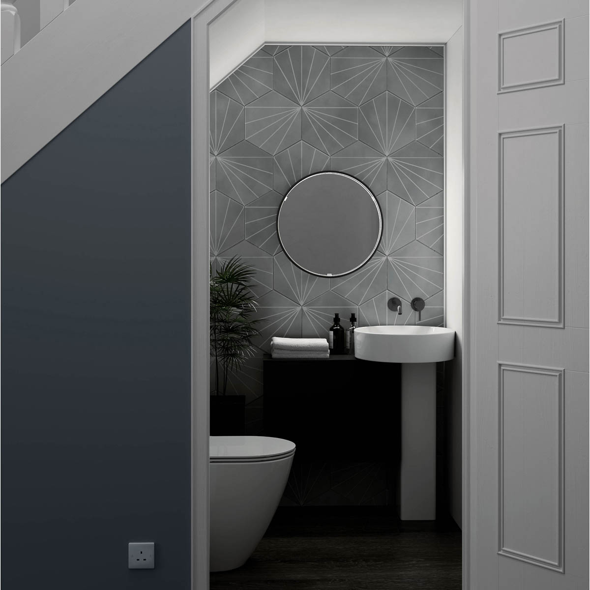 Sensio Illuminated Bathroom Mirror Matt Black Round LED Light Infra Red Sensor - Image 2