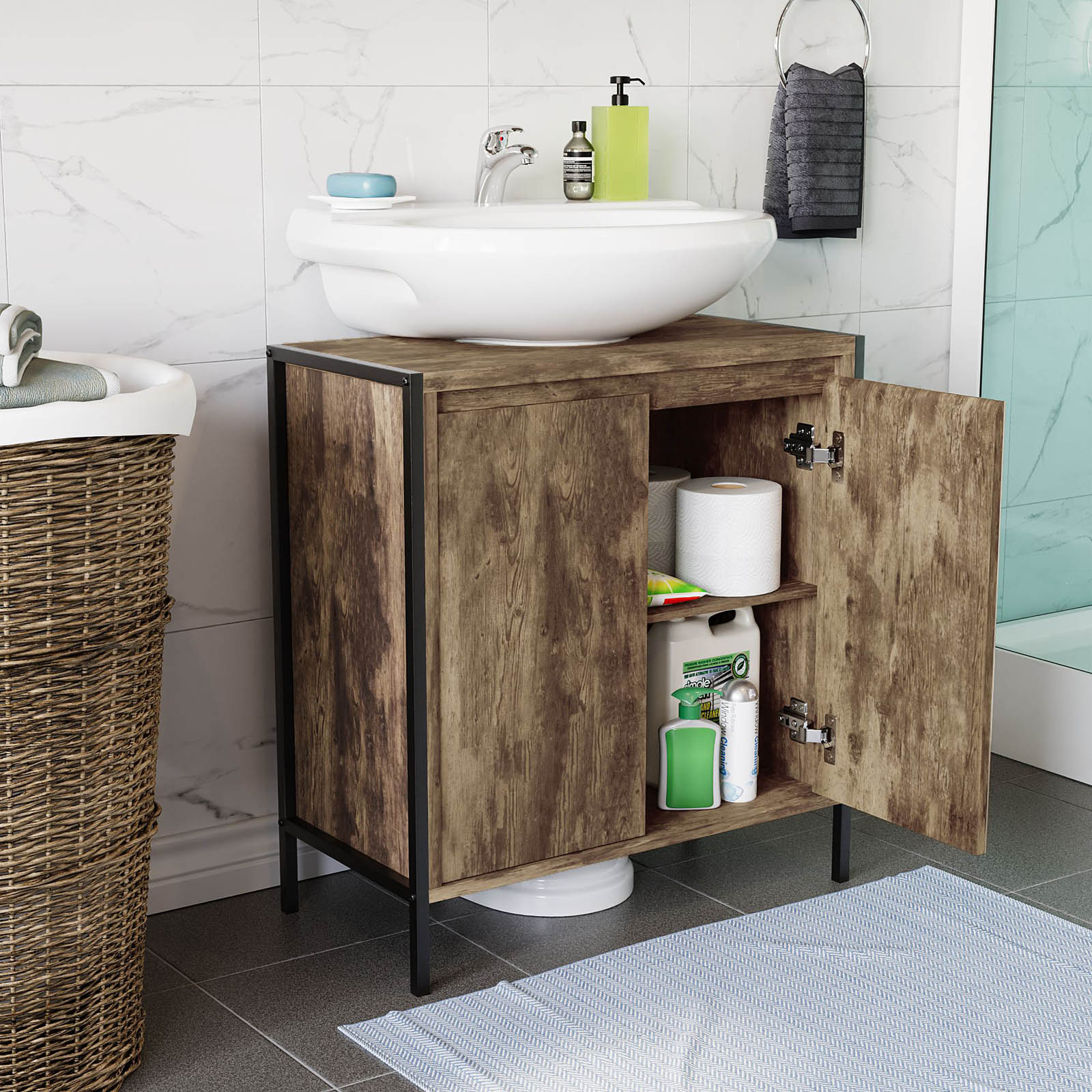Lana Matt Brown Freestanding Double Bathroom Sink cabinet (H) 650mm (W) 600mm - Image 7