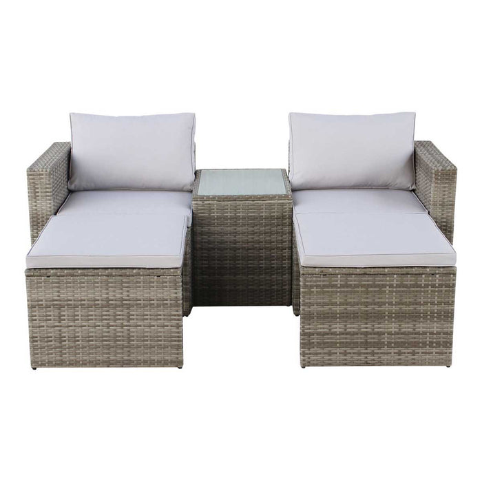 Garden Coffee Table Set  2 Seater Cushion Outdoor Light Brown Rattan Effect - Image 2