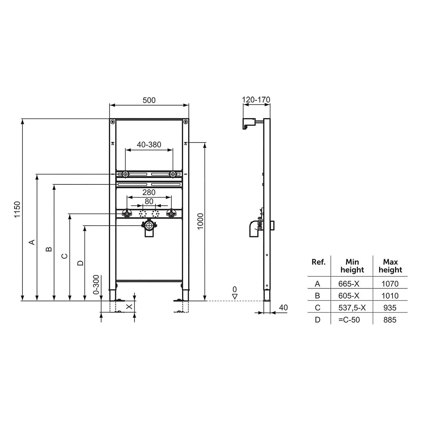 Ideal Standard Basin frame ProSys Chrome Wall & floor mounted (H)115cm (W)50cm - Image 3