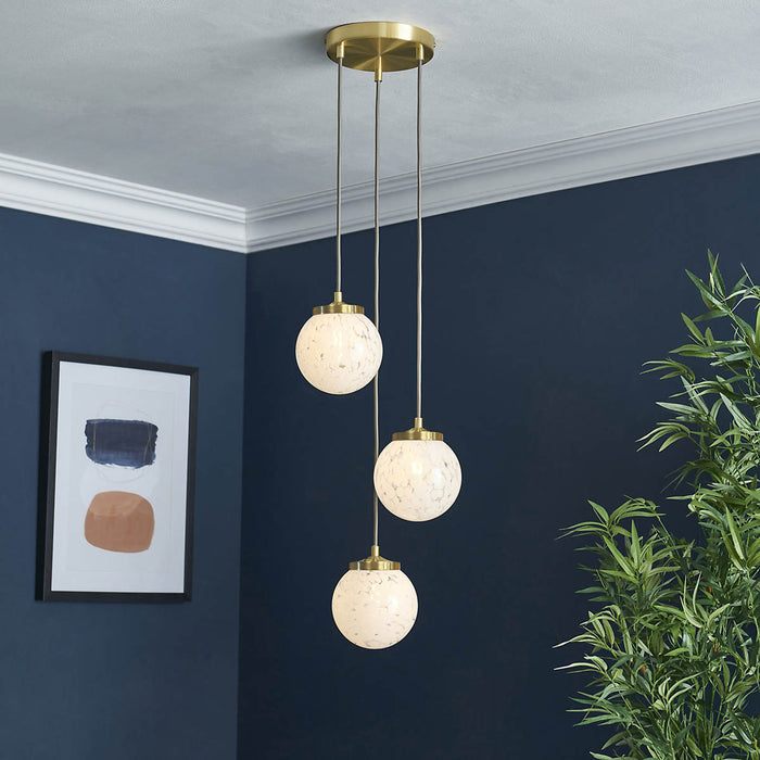 Pendant Ceiling Light Multi Arm 3 Way Gold Globe Shades Dimmable Adjustable - Image 1