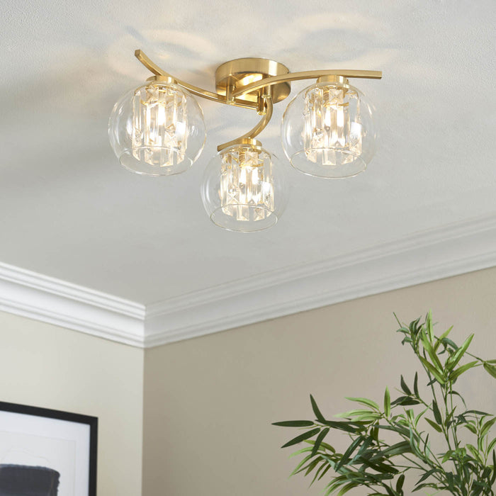 LED Ceiling Light Gold 3 Way Multi Arm Roun Glass Shades Dimmable Elegant - Image 2