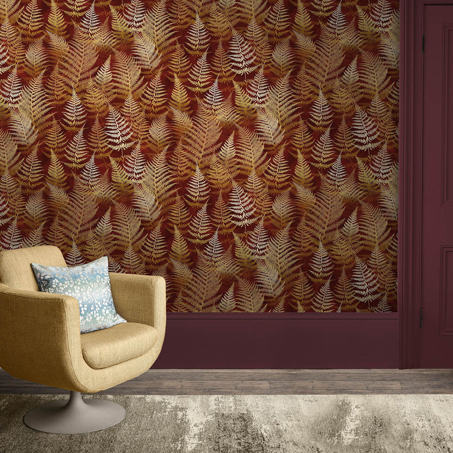 Clarissa Hulse Wallpaper Woodland Fern Rust Orange Leaves Smooth Living Bedroom - Image 4